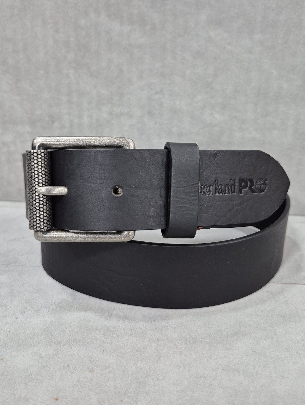 Timberland Pro belt men's 34 black leather square silver buckle
